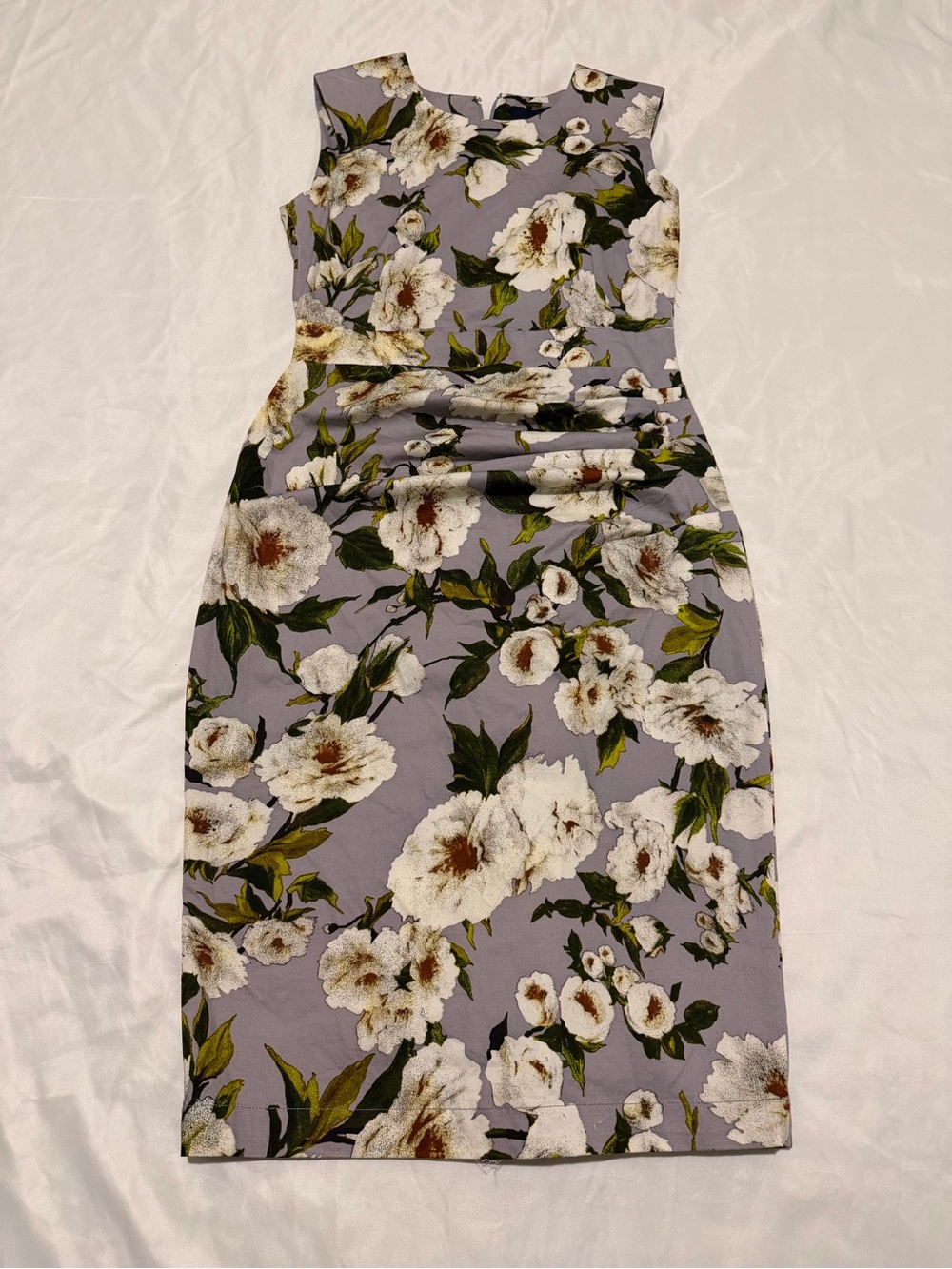SAMANTHA SUNG Lavender-Gray Floral Midi Sheath Dress, pre-owned - Picture 6 of 14